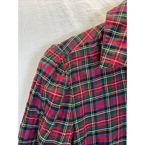 J. McLaughlin tartan holiday plaid lightweight puff sleeve button up top M - Picture 2 of 9